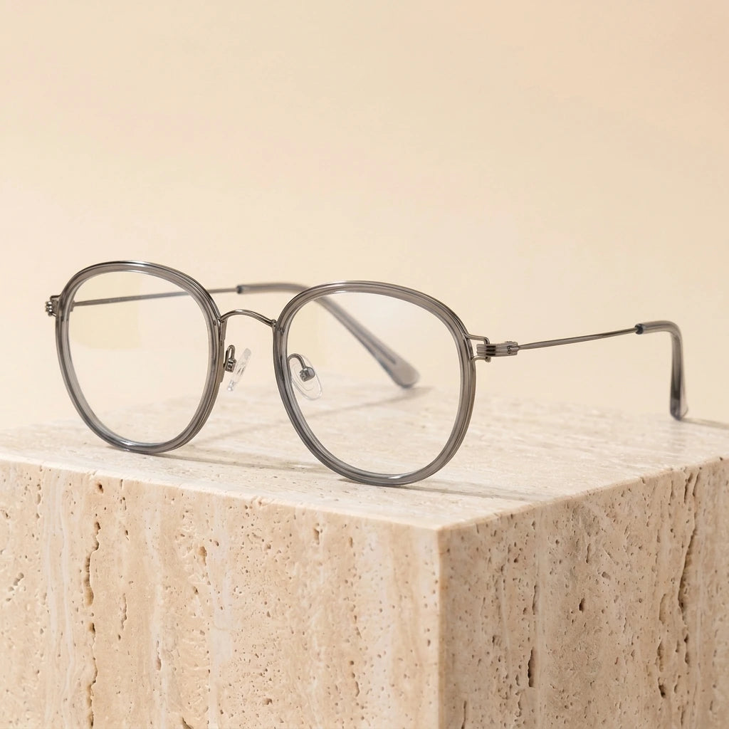 Aimee Unisex Full Rim Square Polygon Square Titanium Eyeglasses 369124 - Gun-Grey