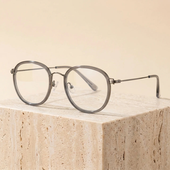 Aimee Unisex Full Rim Square Polygon Square Titanium Eyeglasses 369124 - Gun-Grey