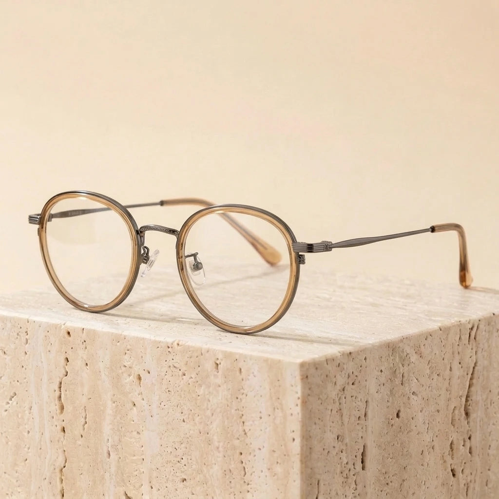 Aimee Unisex Full Rim Square Polygon Square Titanium Eyeglasses 369124 - Tea-Gun