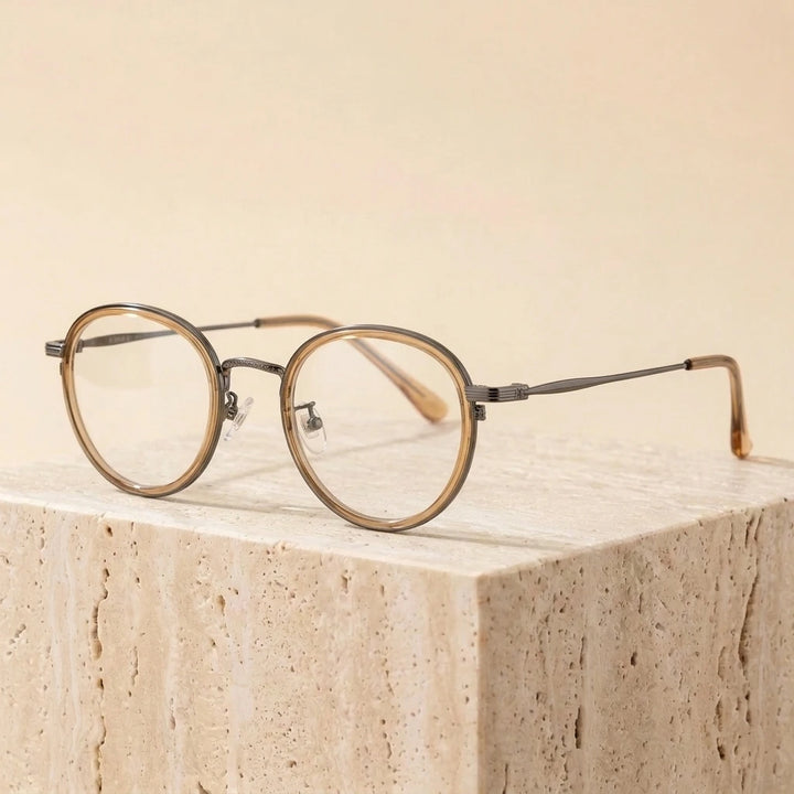 Aimee Unisex Full Rim Square Polygon Square Titanium Eyeglasses 369124 - Tea-Gun