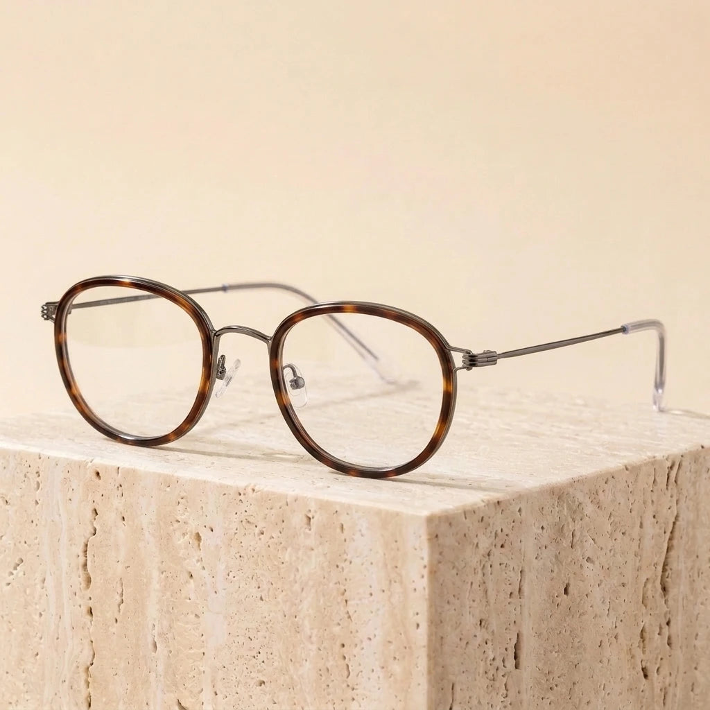 Aimee Unisex Full Rim Square Polygon Square Titanium Eyeglasses 369124 - Tortoise-Gun