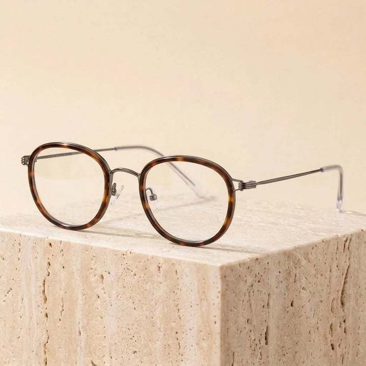 Aimee Unisex Full Rim Square Polygon Square Titanium Eyeglasses 369124 - Tortoise-Gun