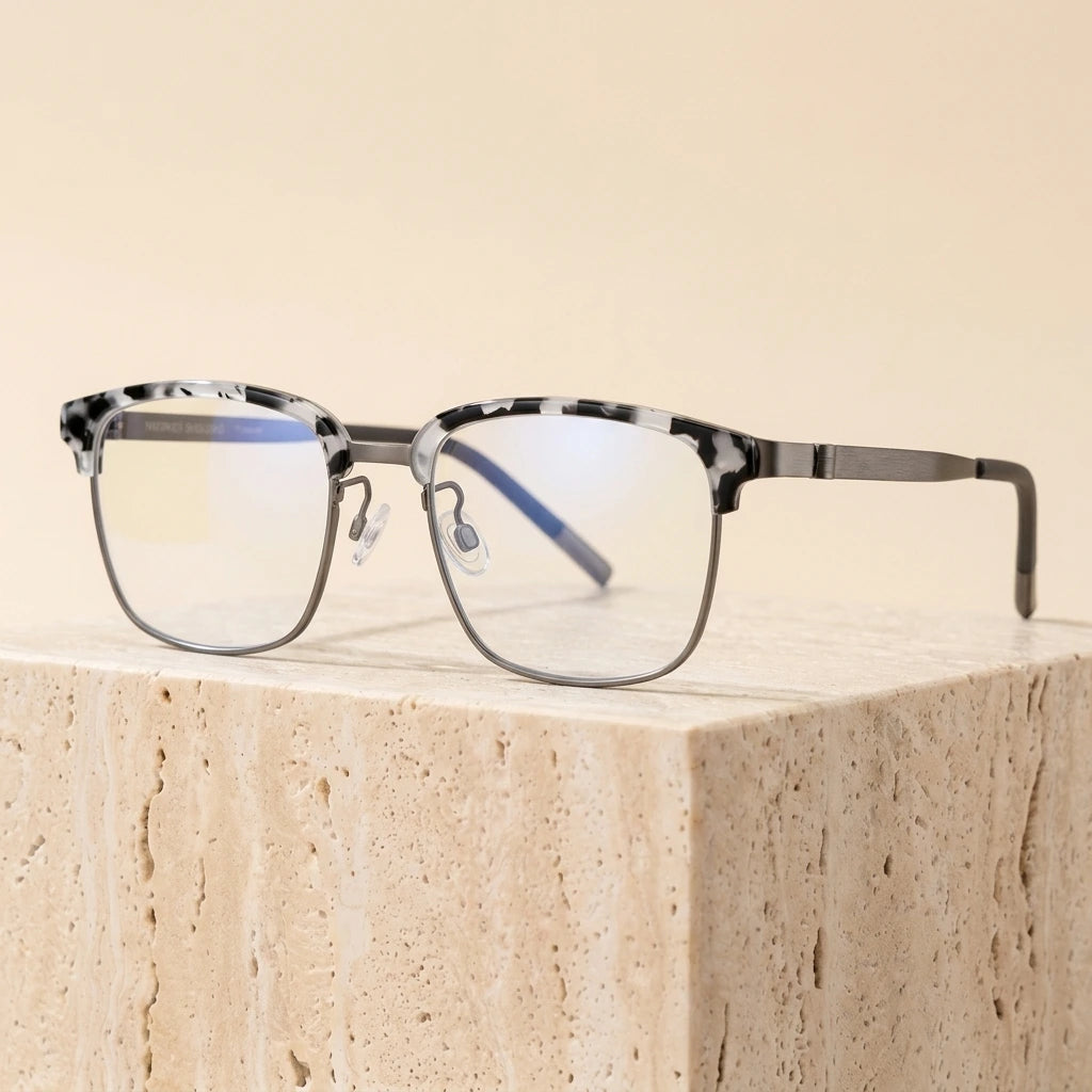 Aimee Unisex Full Rim Square Screwless Titanium Eyeglasses 69835 - Amber