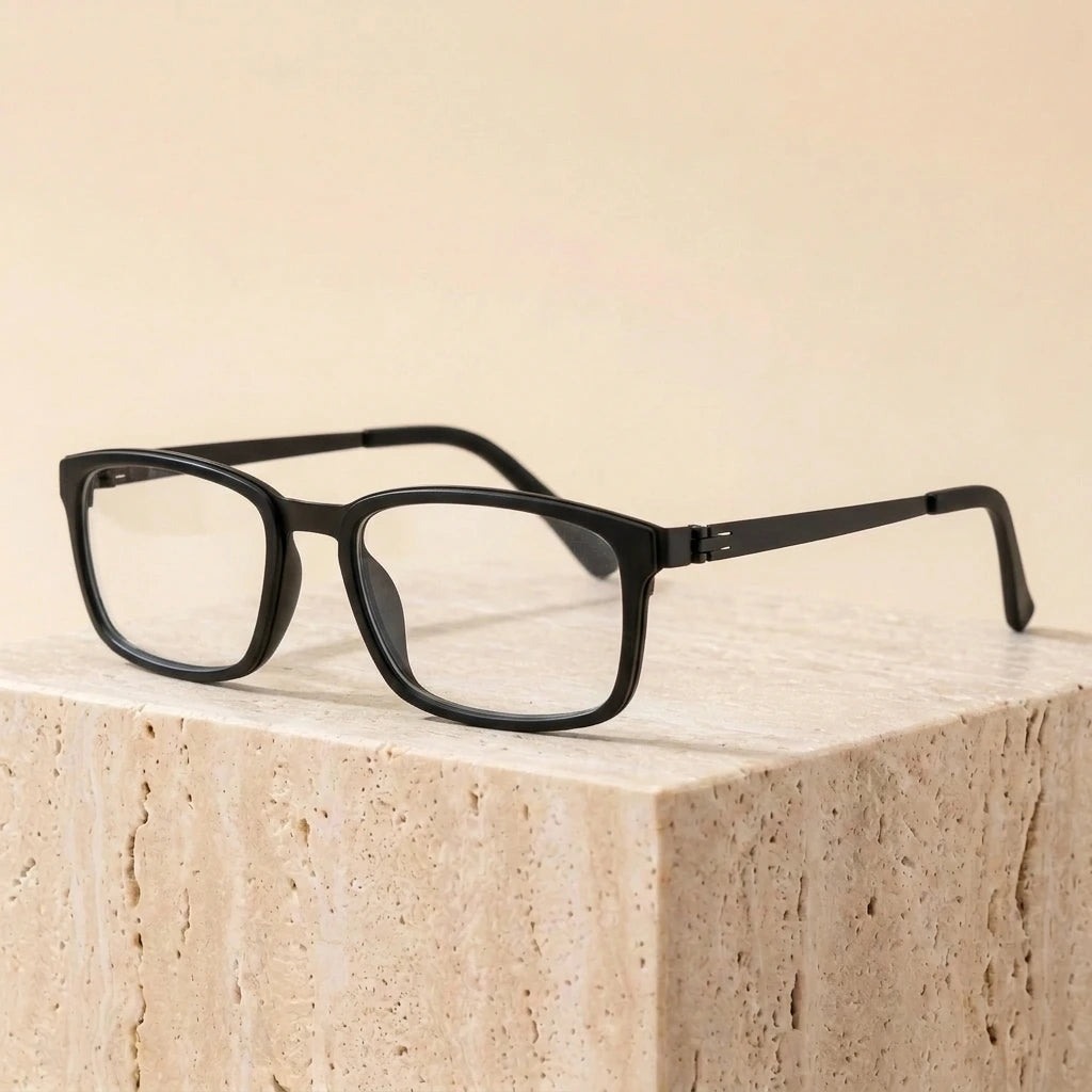 Aimee Unisex Full Rim Square Screwless Titanium Eyeglasses 49711 - Black