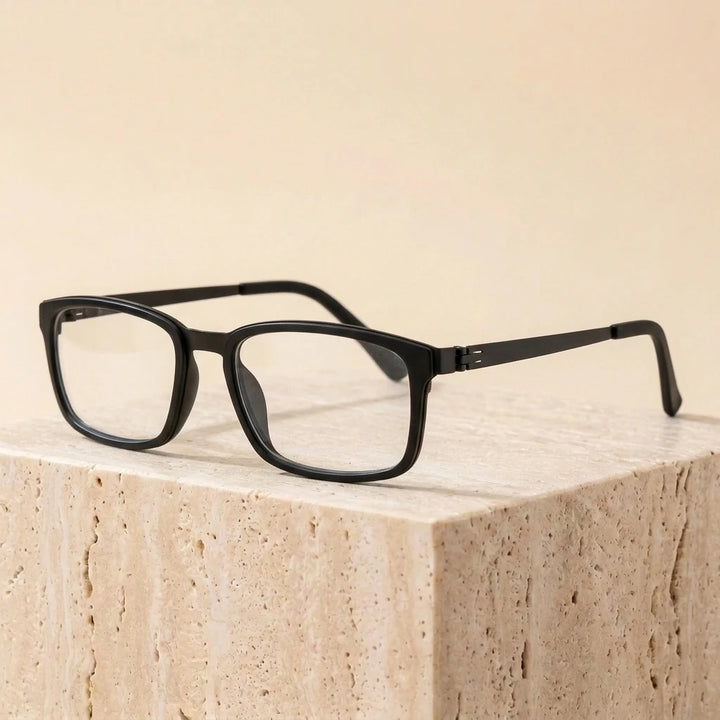 Aimee Unisex Full Rim Square Screwless Titanium Eyeglasses 49711 - Black