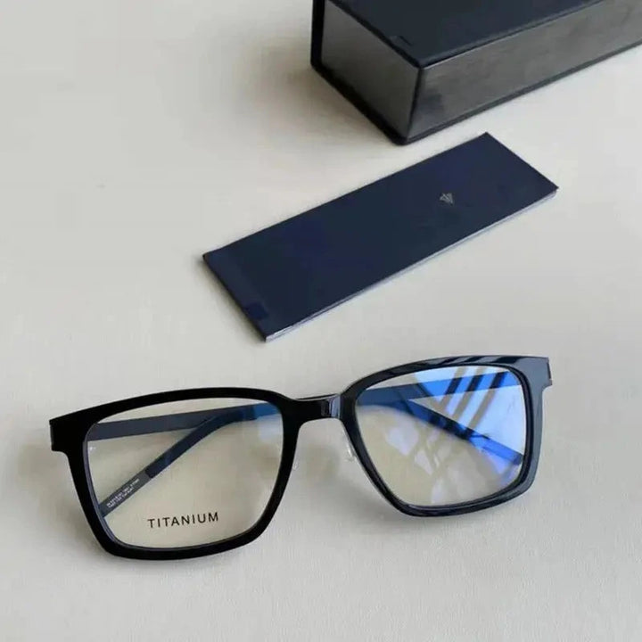 Aimee Unisex Full Rim Square Screwless Titanium Eyeglasses 18214 - Black