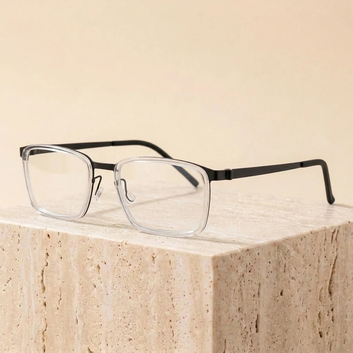 Aimee Unisex Full Rim Square Screwless Titanium Eyeglasses 49711 - Black-Clear