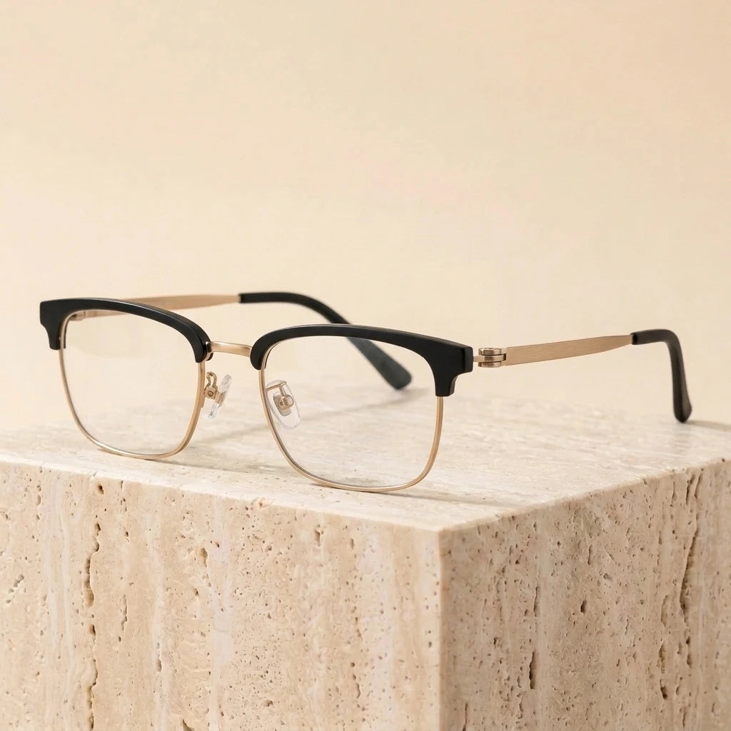 Aimee Unisex Full Rim Square Screwless Titanium Eyeglasses 69835 - Black-Golden
