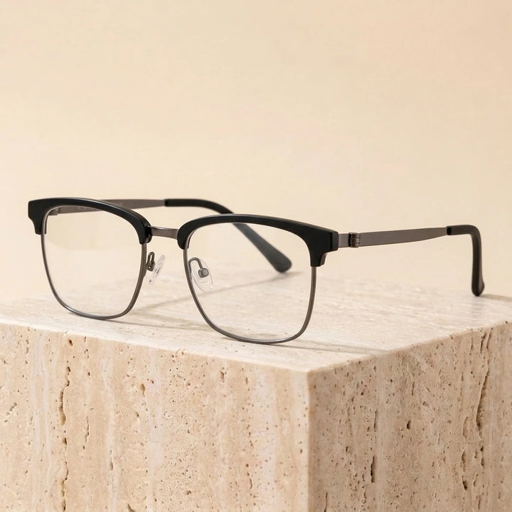 Aimee Unisex Full Rim Square Screwless Titanium Eyeglasses 69835 - Black-Gun