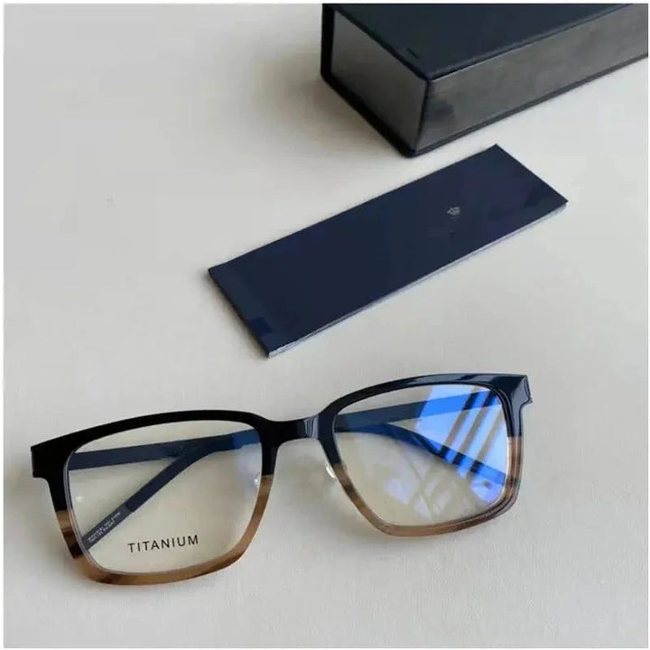 Aimee Unisex Full Rim Square Screwless Titanium Eyeglasses 18214 - Black Tortoise