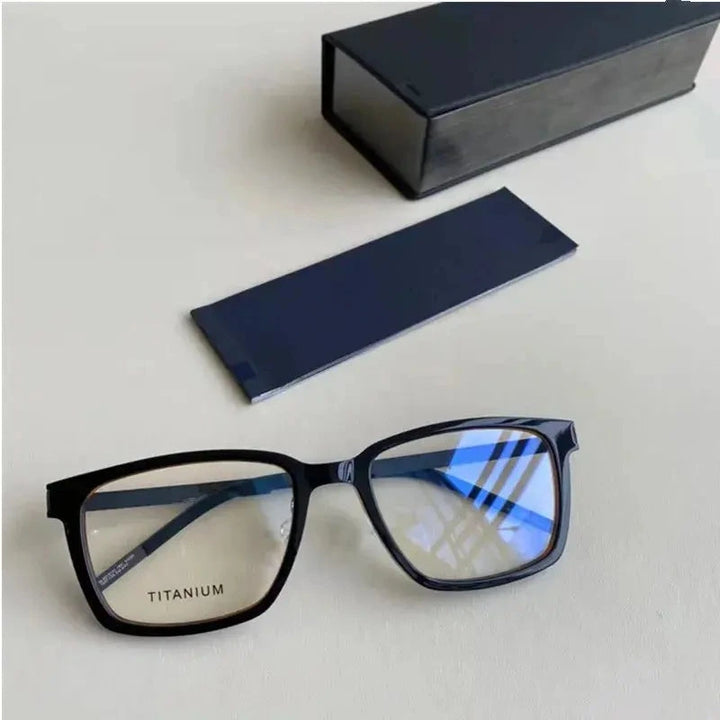 Aimee Unisex Full Rim Square Screwless Titanium Eyeglasses 18214 - Black Yellow