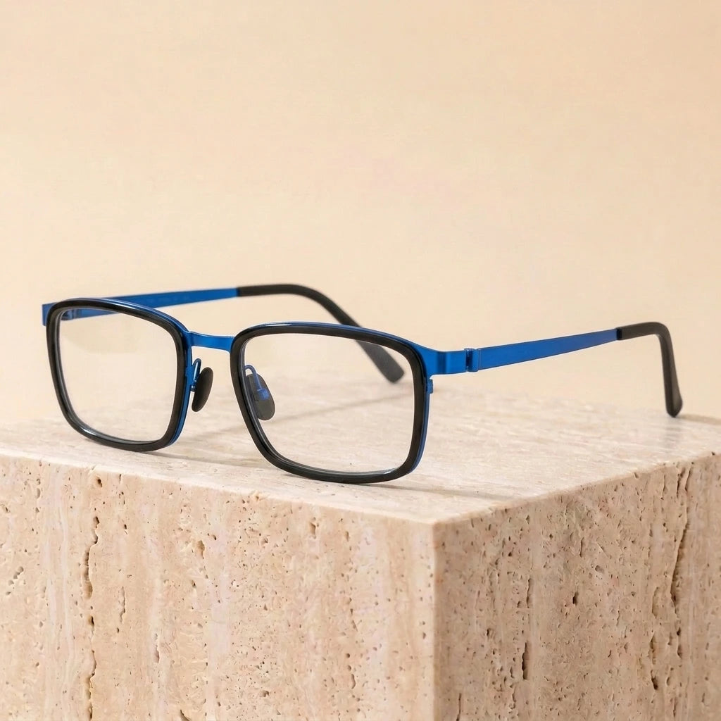 Aimee Unisex Full Rim Square Screwless Titanium Eyeglasses 49711 - Blue-Black