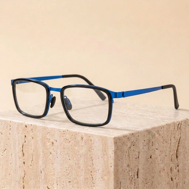 Aimee Unisex Full Rim Square Screwless Titanium Eyeglasses 49711 - Blue-Black