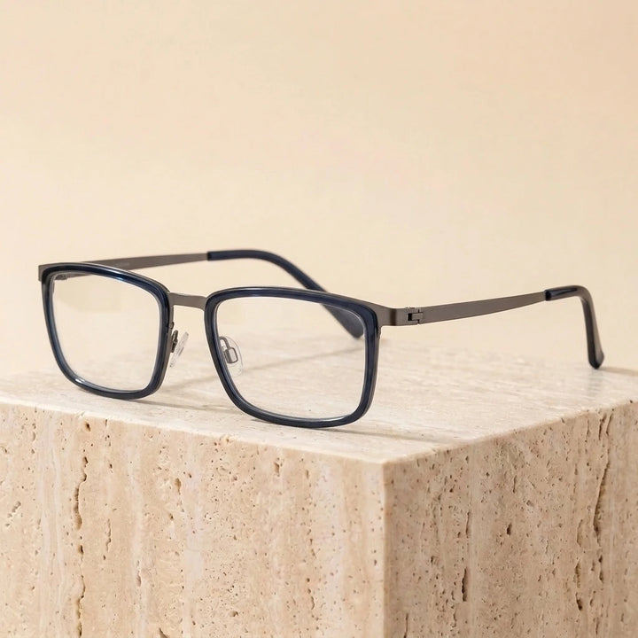 Aimee Unisex Full Rim Square Screwless Titanium Eyeglasses 49711 - Blue-Gun