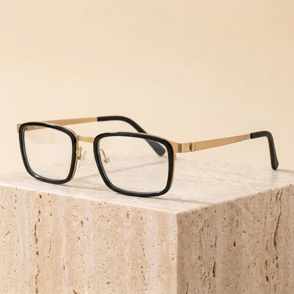 Aimee Unisex Full Rim Square Screwless Titanium Eyeglasses 49711 - Golden-Black