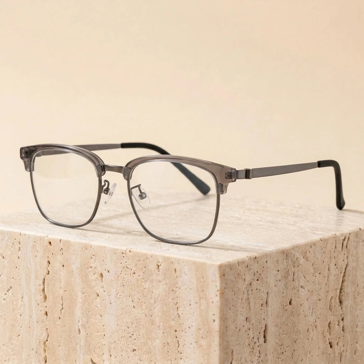 Aimee Unisex Full Rim Square Screwless Titanium Eyeglasses 69835 - Grey-Gun
