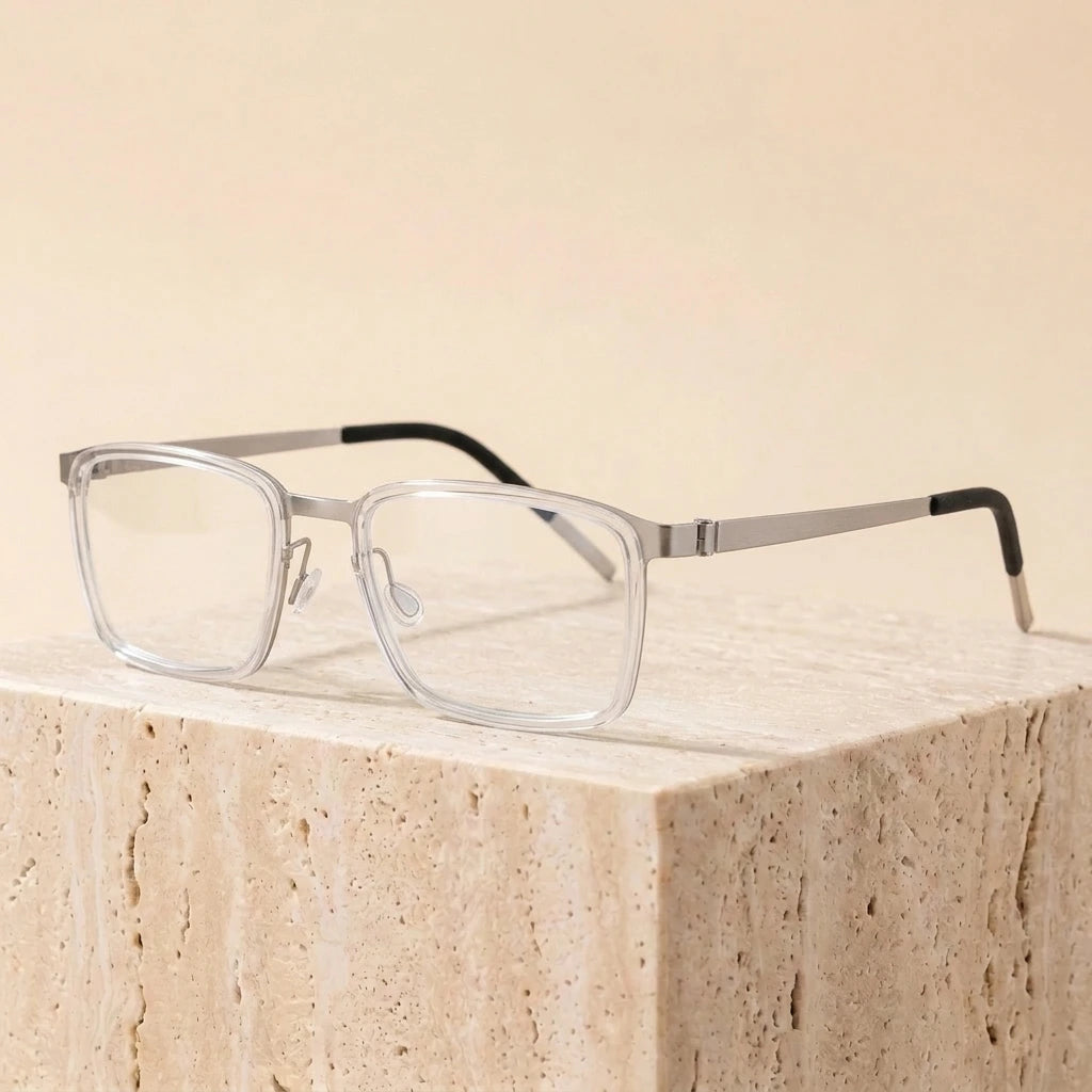 Aimee Unisex Full Rim Square Screwless Titanium Eyeglasses 49711 - Silver-Clear