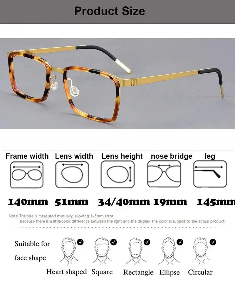 Aimee Unisex Full Rim Square Screwless Titanium Eyeglasses 49711 - Size Chart