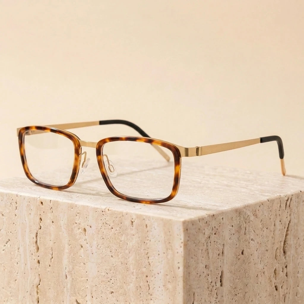 Aimee Unisex Full Rim Square Screwless Titanium Eyeglasses 49711 - Tortoise-Golden