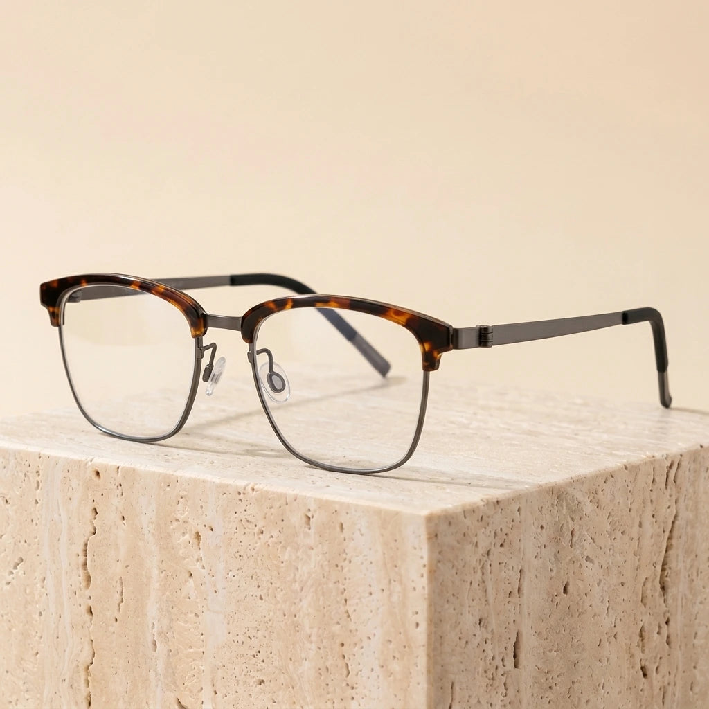 Aimee Unisex Full Rim Square Screwless Titanium Eyeglasses 69835 - Tortoise-Gun