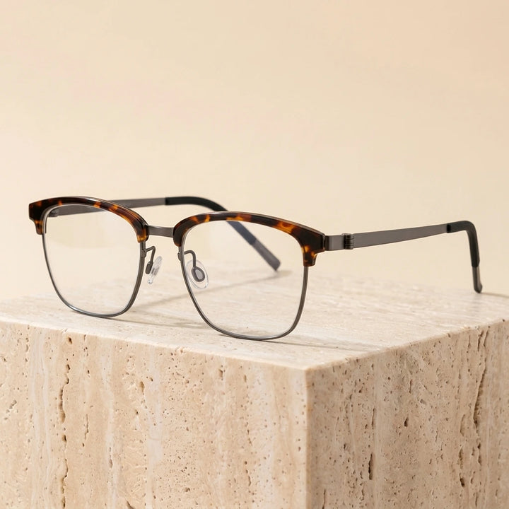 Aimee Unisex Full Rim Square Screwless Titanium Eyeglasses 69835 - Tortoise-Gun