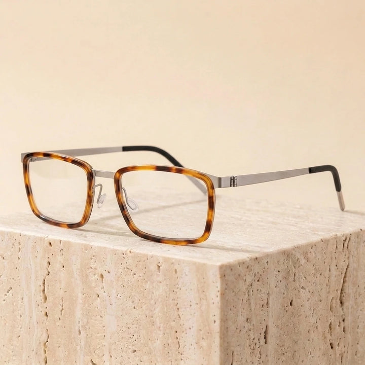 Aimee Unisex Full Rim Square Screwless Titanium Eyeglasses 49711 - Tortoise-Silver