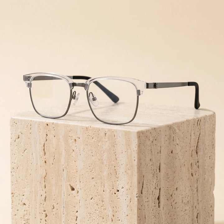 Aimee Unisex Full Rim Square Screwless Titanium Eyeglasses 69835 - Transparent-Gun