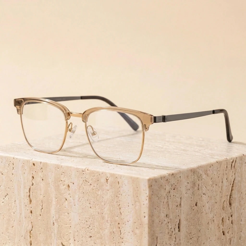 Aimee Unisex Full Rim Square Screwless Titanium Eyeglasses 69835 - Transparent-Tea