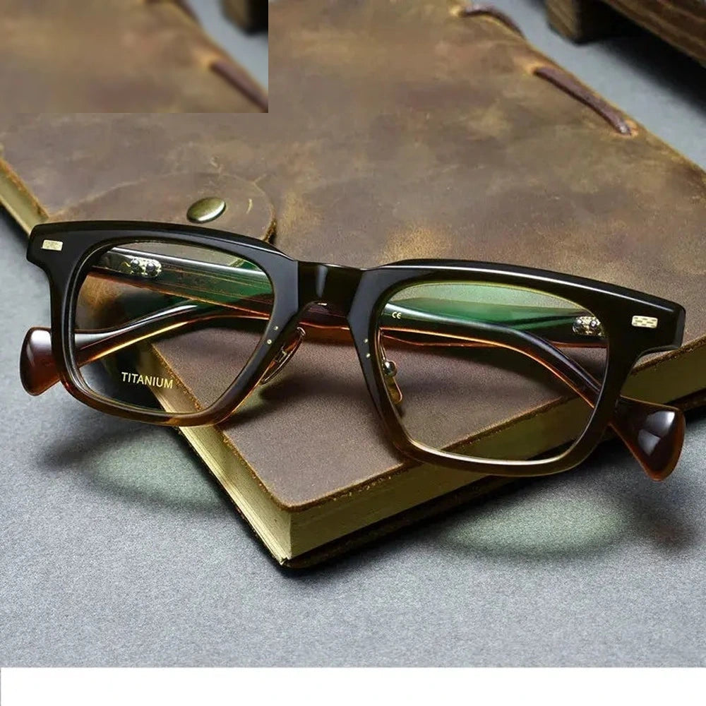 Aimee Unisex Full Rim Square Titanium Acetate Eyeglasses 411008 - Black