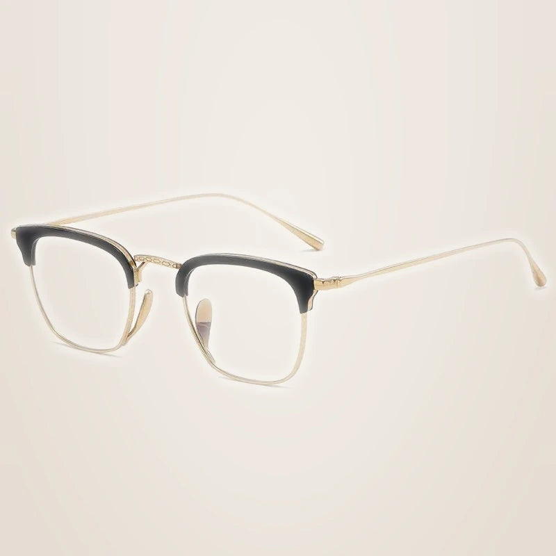 Aimee Unisex Full Rim Square Titanium Acetate Eyeglasses 481112 - Black-Golden