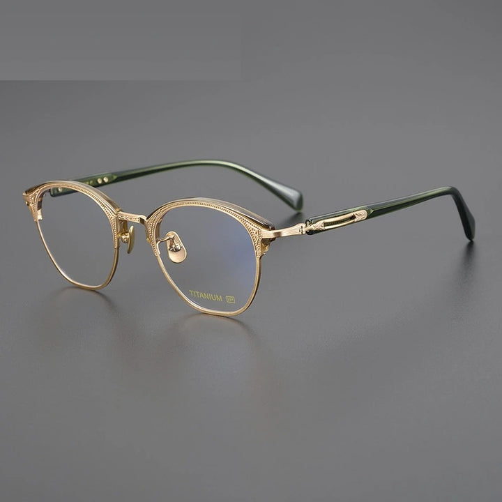 Aimee Unisex Full Rim Square Titanium Acetate Eyeglasses 5051 - Golden-Green