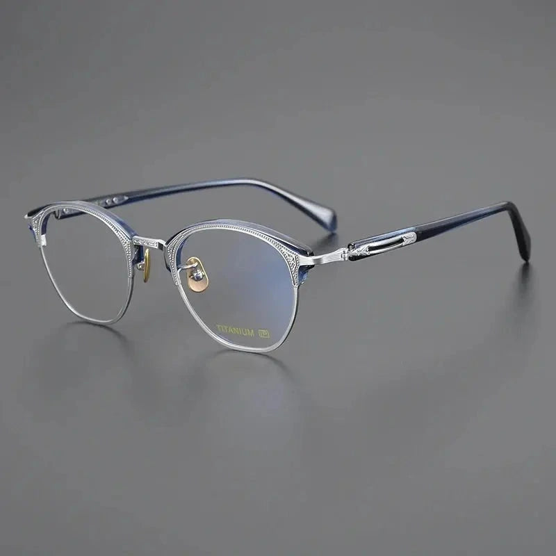 Aimee Unisex Full Rim Square Titanium Acetate Eyeglasses 5051 - Silver-Blue