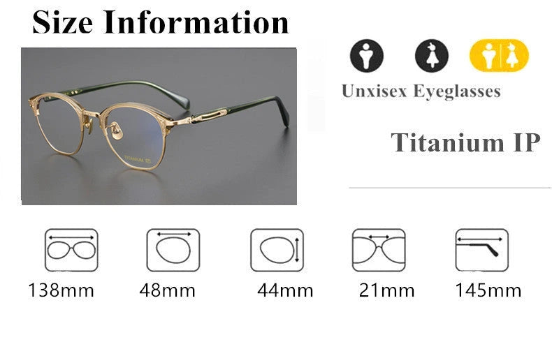 Aimee Unisex Full Rim Square Titanium Acetate Eyeglasses 5051 - Size Chart