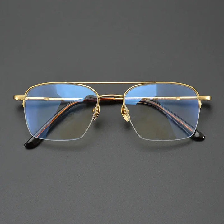 Aimee Unisex Semi Rim Square Double Bridge Titanium Eyeglasses 7001 - Gold