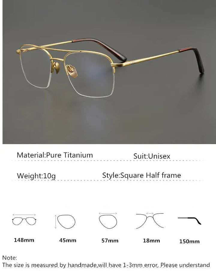 Aimee Unisex Semi Rim Square Double Bridge Titanium Eyeglasses 7001 - Size Chart
