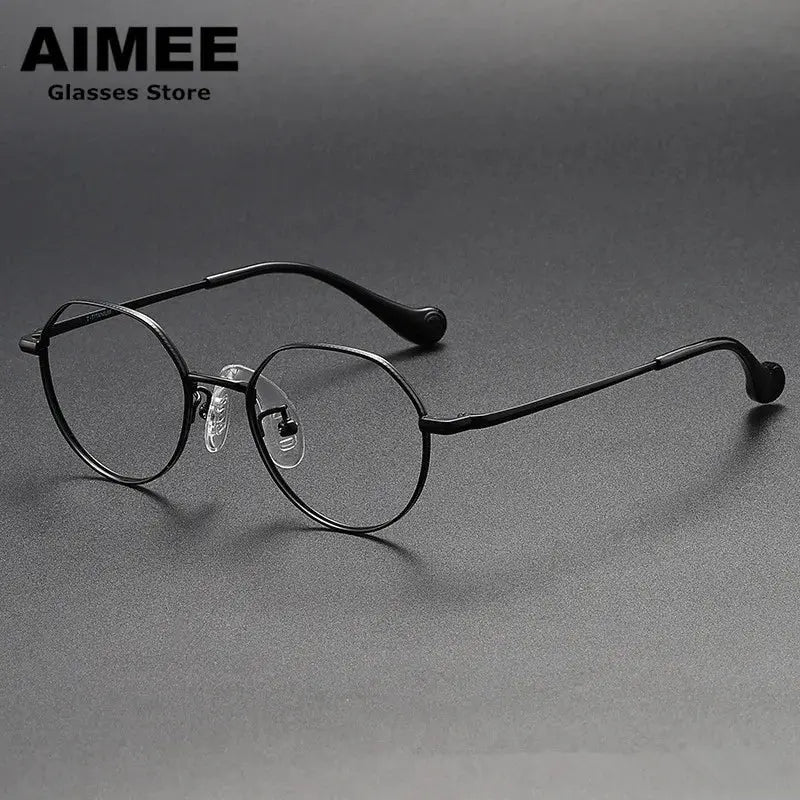 Aimee Unisex Youth Full Rim Flat Top Oval Titanium Eyeglasses 380946 - Black