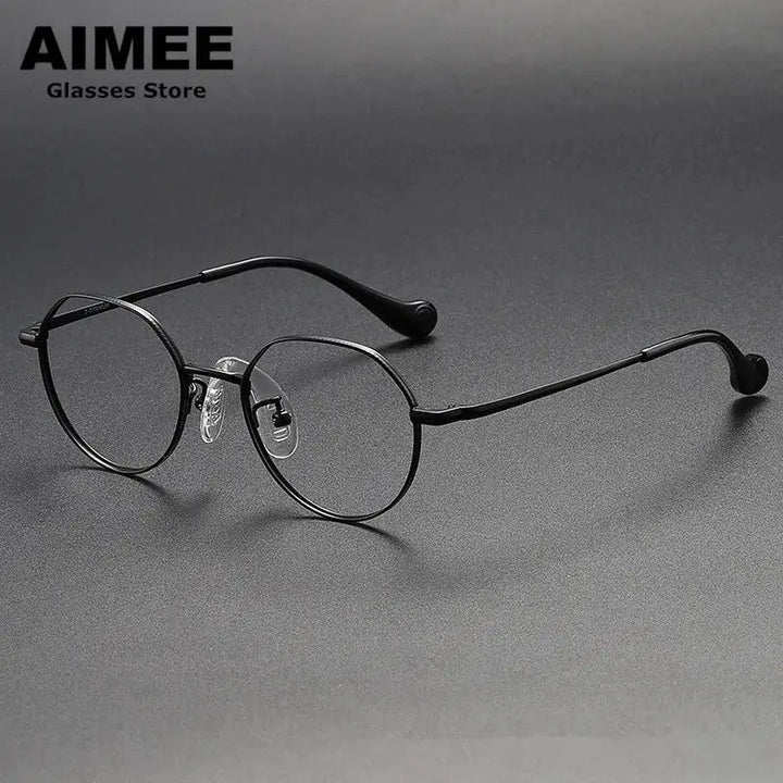 Aimee Unisex Youth Full Rim Flat Top Oval Titanium Eyeglasses 380946 - Black