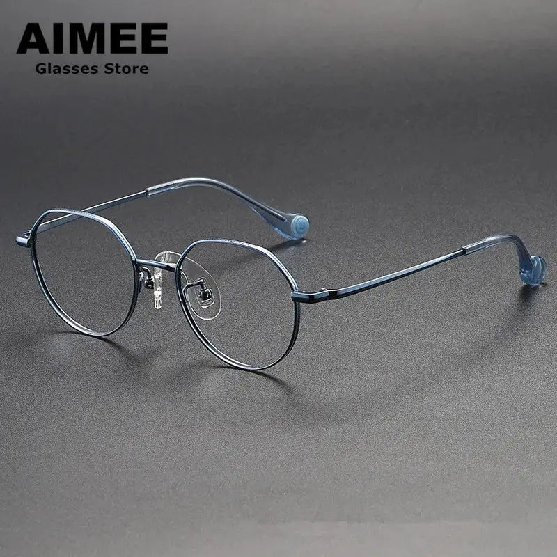 Aimee Unisex Youth Full Rim Flat Top Oval Titanium Eyeglasses 380946 - Blue
