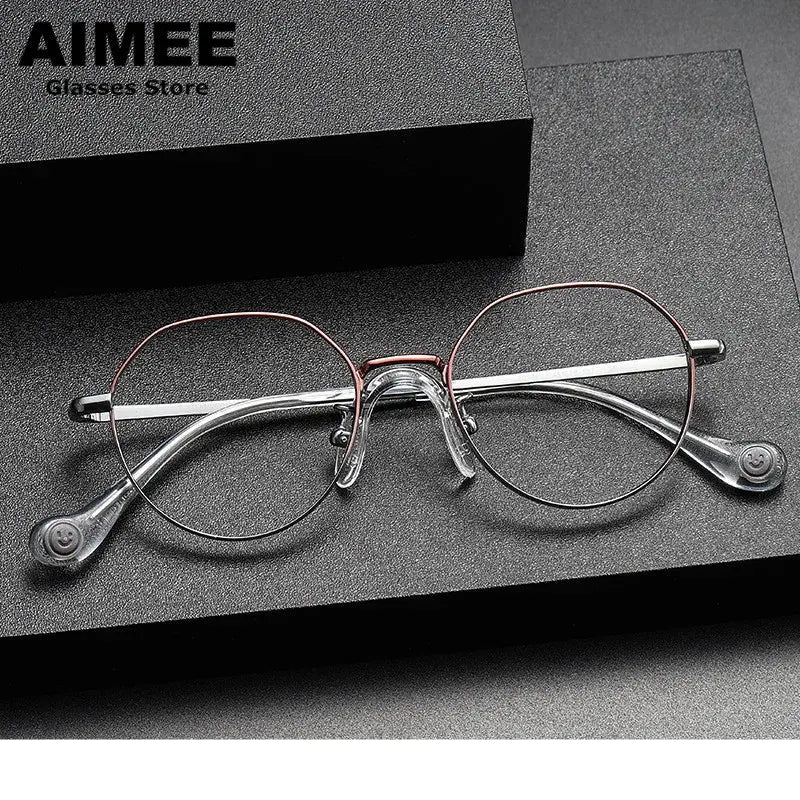 Aimee Unisex Youth Full Rim Flat Top Oval Titanium Eyeglasses 380946 - Gun-Grey