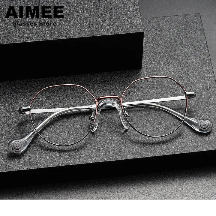 Aimee Unisex Youth Full Rim Flat Top Oval Titanium Eyeglasses 380946 - Gun-Grey