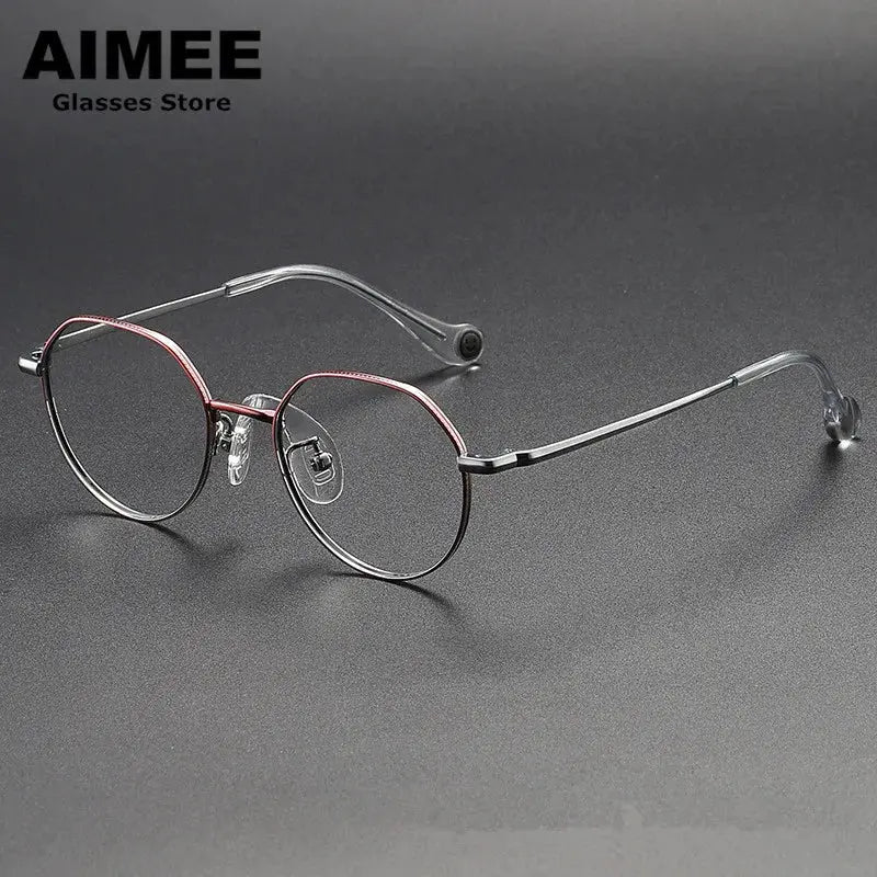 Aimee Unisex Youth Full Rim Flat Top Oval Titanium Eyeglasses 380946 - Pink-Silver