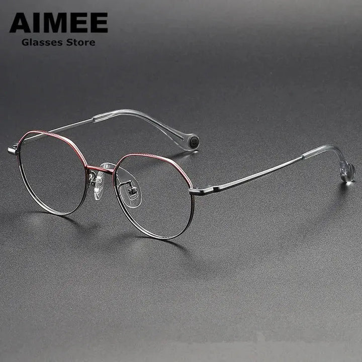 Aimee Unisex Youth Full Rim Flat Top Oval Titanium Eyeglasses 380946 - Pink-Silver