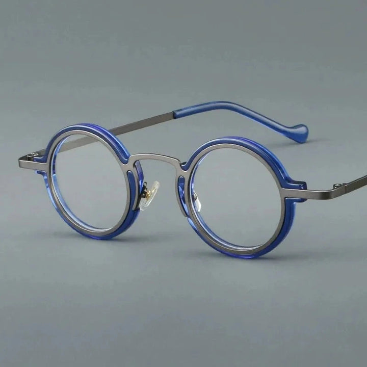 Aimee Unisex Full Rim Small Round Titanium Acetate Eyeglasses V17 - Blue-Gun | Aimee at FuzWeb