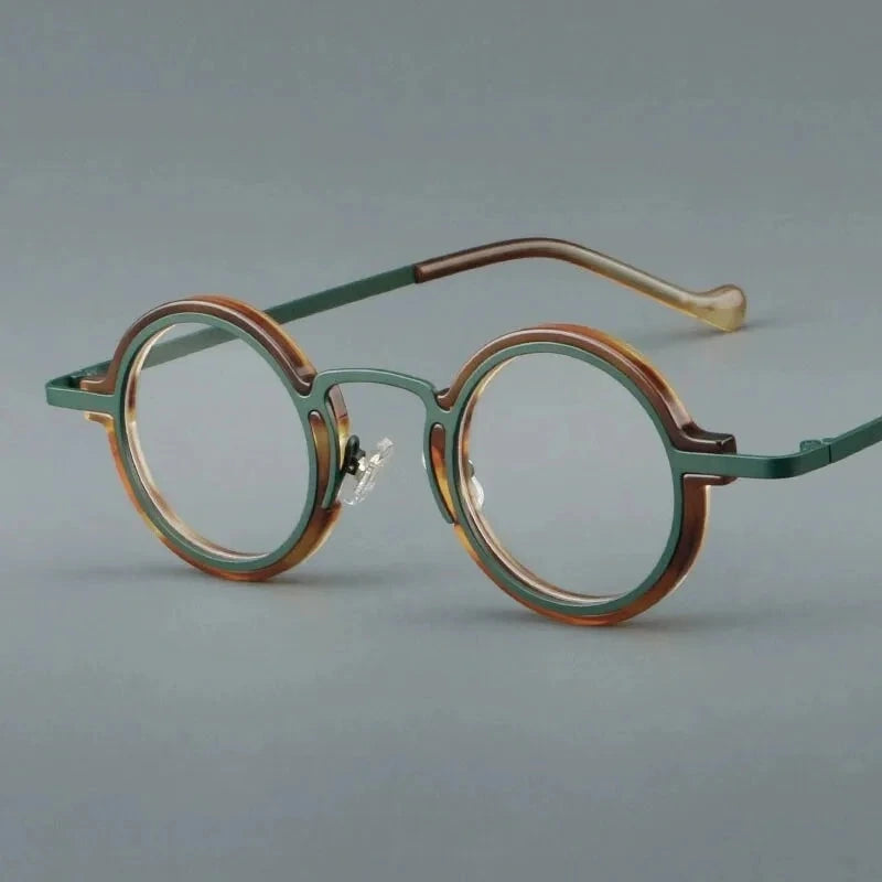Aimee Unisex Full Rim Small Round Titanium Acetate Eyeglasses V17 - Brown-Green | Aimee at FuzWeb