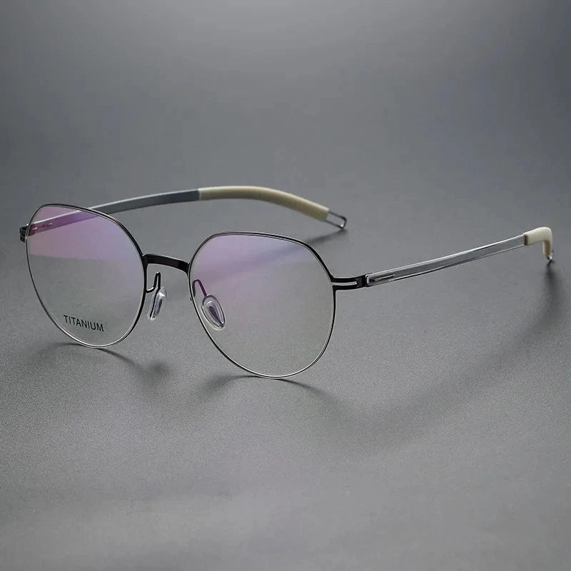 Aimee Unisex Full Rim Round Titanium Acetate Eyeglasses V498S - Black-Gun