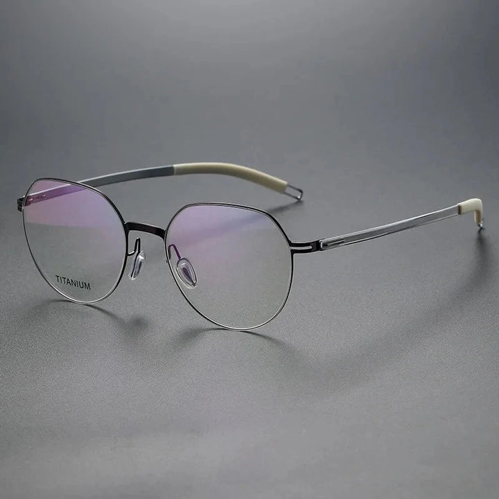 Aimee Unisex Full Rim Round Titanium Acetate Eyeglasses V498S - Black-Gun
