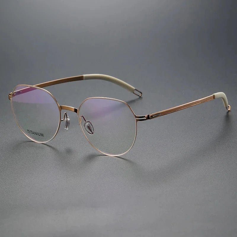 Aimee Unisex Full Rim Round Titanium Acetate Eyeglasses V498S - Golden