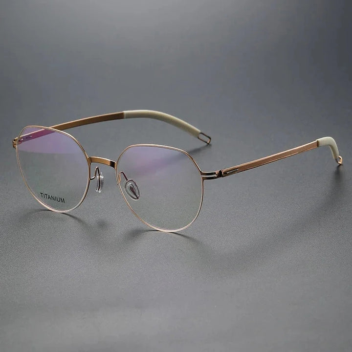 Aimee Unisex Full Rim Round Titanium Acetate Eyeglasses V498S - Golden