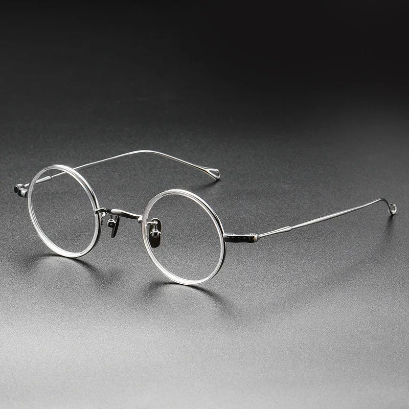 Aimee Unisex Full Rim Small Round Pure Titanium Eyeglasses V8 - Silver | Aimee at FuzWeb