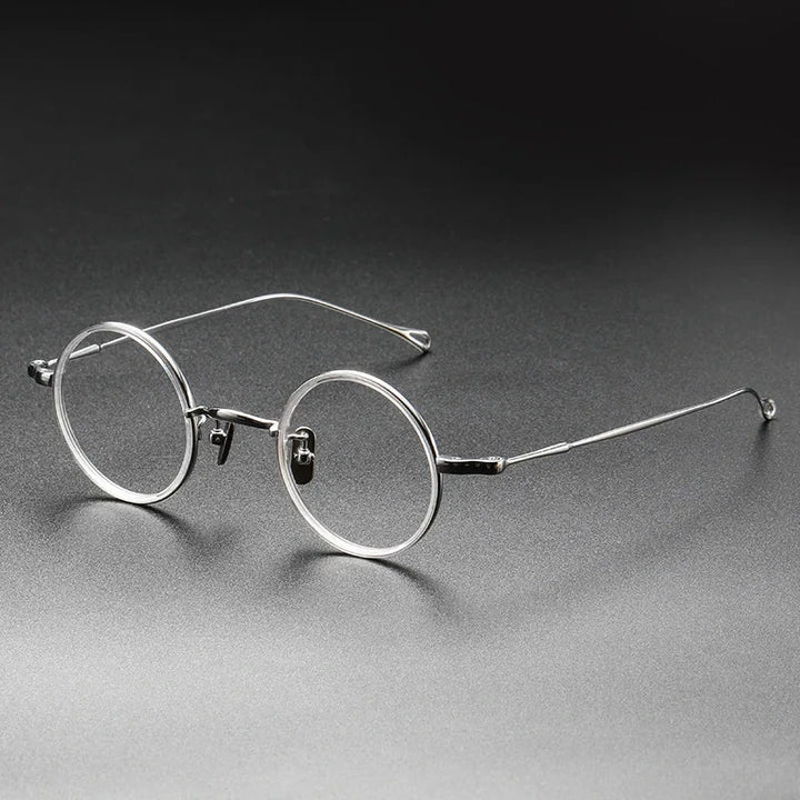 Aimee Unisex Full Rim Small Round Pure Titanium Eyeglasses V8 - Silver | Aimee at FuzWeb